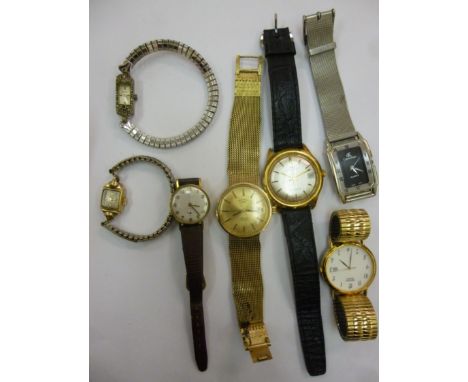 Wristwatches: to include a Rotary gold plated example, faced by a baton dial, on a flexible strap          S
