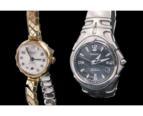 A Seiko Kinetic Auto Relay gents wristwatch and a 9ct cased Excalibur lady's watch. The Seiko ref. 5J22-0A10, in stainless st
