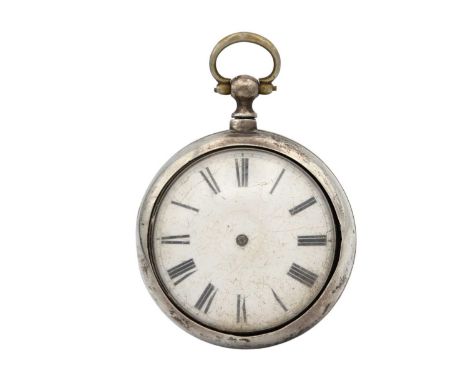 CORNISH INTEREST - A George III silver pair case verge fusee pocket watch, Wm West St Ives. The 45mm white enamel dial with b