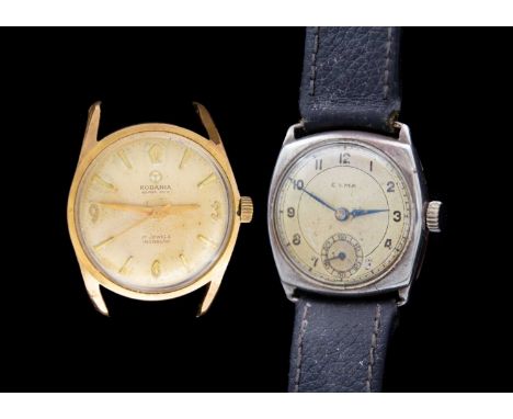 CYMA - A 1930's silver-cased mid-sized manual wind wristwatch, and a Rodania Aquaseal incabloc. The signed 25mm silvered dial