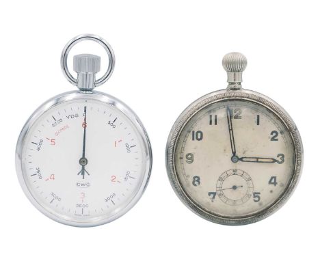 BRAVINGTONS - A military issue nickel cased crown wind lever pocket watch. The silvered dial with Arabic numerals, 15 jewel S