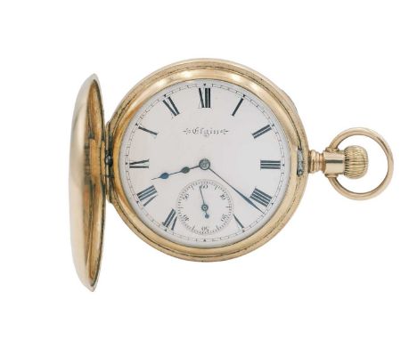 ELGIN - A gold plated half hunter crown wind pocket watch. The lever movement numbered 10541558, Keystone case, 50mm.Winds bu