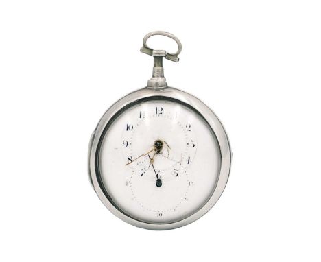 CORNISH INTEREST - A George III silver pair case fusee verge pocket watch by Richard Caddy, Falmouth. The white enamel dial w