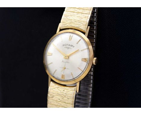 ROTARY - An Incabloc 9ct cased 1960's gentleman's manual wind wristwatch. The signed 28mm silvered dial with gilt baton marke