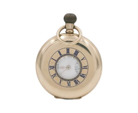 WALTHAM - A 'Royal' gold-plated half-hunter crown wind lever pocket watch. The signed white enamel dial with black Roman nume