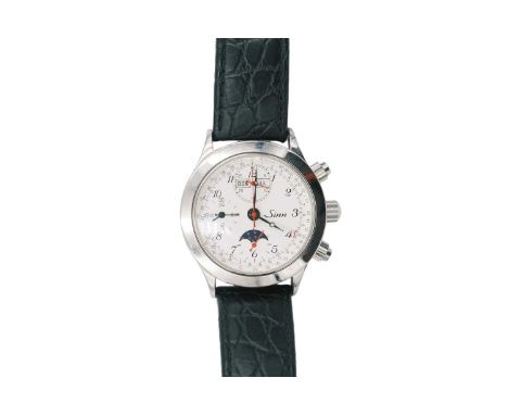 SINN - A gentleman's stainless steel chronograph automatic wristwatch. Ref. 6026.1464, the white dial with three subsidiary d