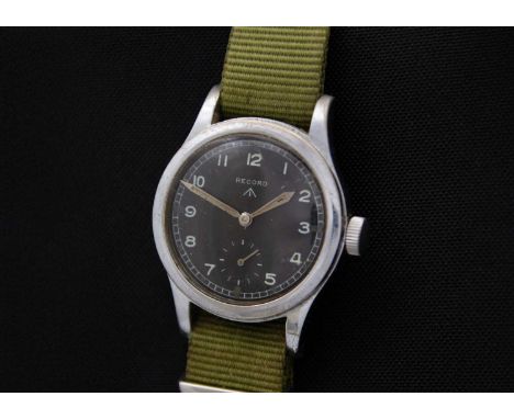 RECORD - A military issue 'Dirty Dozen' manual wind gentleman's wristwatch. The signed black dial with luminuous Arabic numer