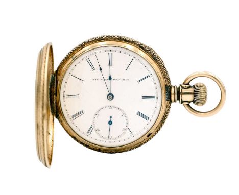 ELGIN NATIONAL WATCH COMPANY - A gold-plated full hunter crown wind lever pocket watch. The signed white enamel dial with Rom