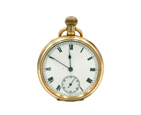 A Waltham Traveler gold plated crown wind pocket watch for repair or spares. The movement no. 15514870, Dennison case, 50mm.D