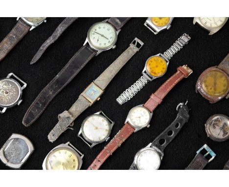A quantity of mechanical wristwatches for repair or spares. To include a 9ct rose gold 1930's gentleman's cushion cased manua