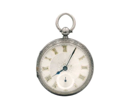 A large silver cased fusee lever key wind pocket watch by John Forrest London. The silver engined turned dial with gilt appli