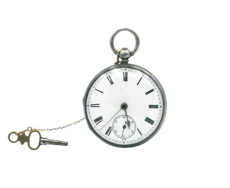A silver cased fusee verge key wind open face pocket watch. The white enamel dial with black Roman numerals and subsidiary di