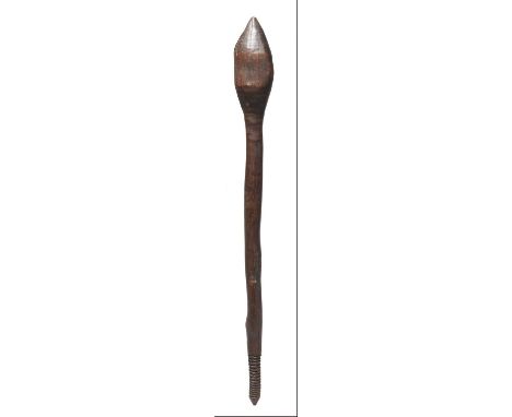 An Aboriginal club Australiawith a pointed cylindrical head and a spiral ribbed grip,60.5cm long.