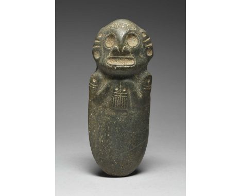 A Taino style hand axestone, carved as a zemi half figure,25cm high.ProvenanceWoolley and Wallis, Salisbury, Tribal Art, 20th