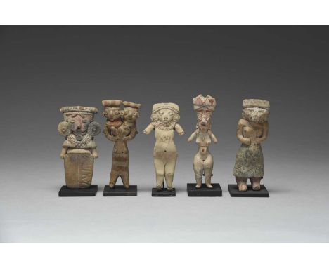 Five Michoacan standing figuresMexico, circa 800 - 100 BCpottery with pigments, including one with a slab base above detaille