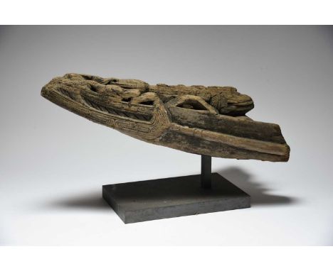 A Murik Lakes canoe prowPapua New Guineacarved as a crocodile head and the top with the creation myth of the crocodile giving