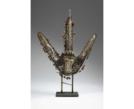 An Upper Sepik River war canoe ornament utukweiWogumus or Ngala, Papua New Guineawith three sago spathes bound to a cane fram