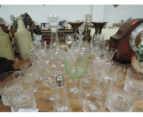 A selection of wine and spirit glasses, decanter etc