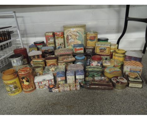 A vast selection of vintage style advertising and biscuit tins 