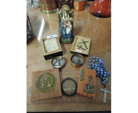 A selection of vintage and earlier religious items and artefacts including relic style item