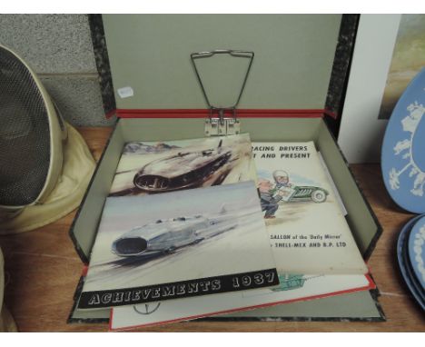 A selection of vintage motor racing ephemera including Achievements 1937-38, Motor Racing Drivers past and present, drawn by 