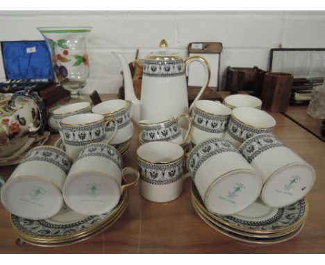 A part coffee service with a black and white Greek style transfer print Crown Black Victoria 