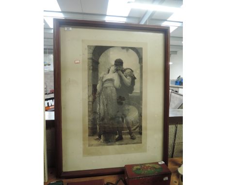 A large monochrome print depicting classical scene in large treen frame