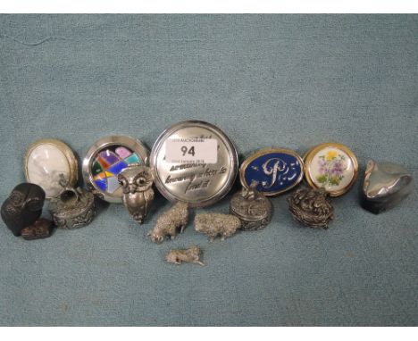 A selection of vintage and new miniature trinket boxes and metal figures