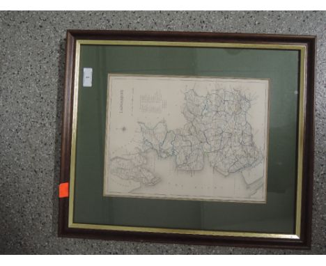 A vintage scale map of Lancashire with reference to the unions
