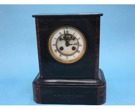 A Victorian slate and marble mantel clock, with 8 day movement