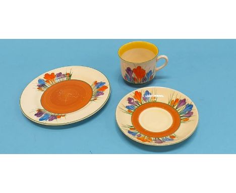 A Wilkinson Clarice Cliff Bizarre 'Crocus' pattern trio