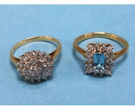 Two 18ct diamond mounted rings, size 'K', weight 6.8g