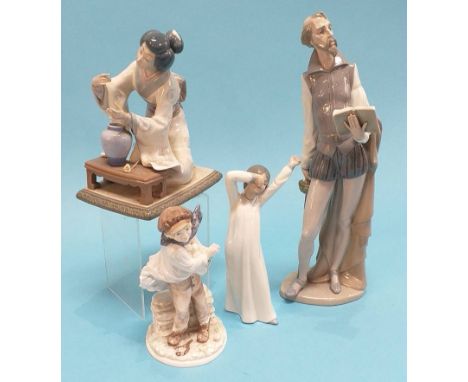 Two Nao figures, a Lladro figure and a Coalport figure