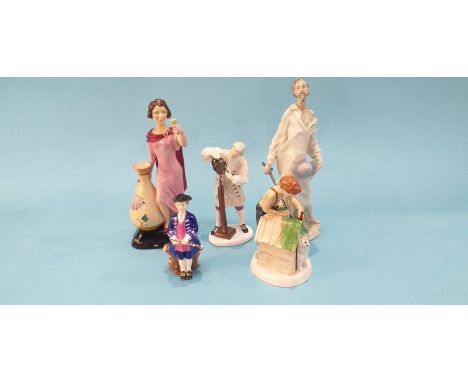 A Kevin Francis 'Charlotte Rhead' figure, three Royal Doulton figures and a Nao figure