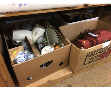Two boxes of assorted and a railway lamp