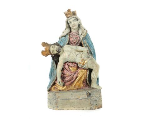 Bildschnitzer des 19./20. Jh.süddeutsch oder Alpenraum. "Pietà", Holz polychrom gefasst, vollplastisch geschnitzte Figurengru