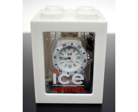 AN ICE WATCH with white dial and white hinge link strap with original case and instruction manual