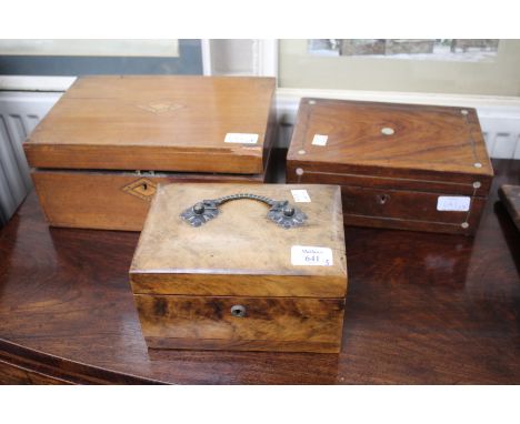 A WRITING BOX AND TWO JEWELLERY BOXES together with a print 'after Winifred Stephens', of the Pilgrim Fathers Monument and fu