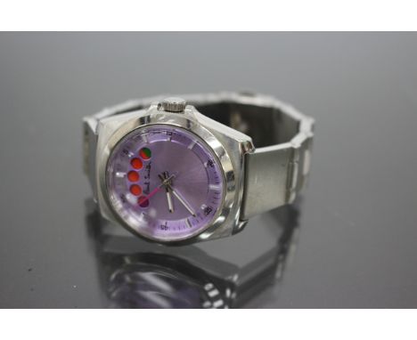 A PAUL SMITH STEEL CASED WRIST WATCH with pink dial and centre sweep second hand