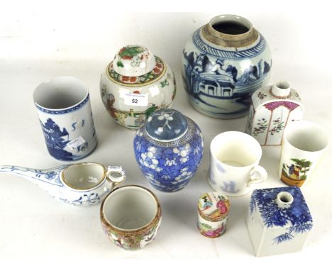 An assortment of 19th and 20th century Chinese, Japanese and other ceramics. To include lidded ginger jars, a part tea caddy,