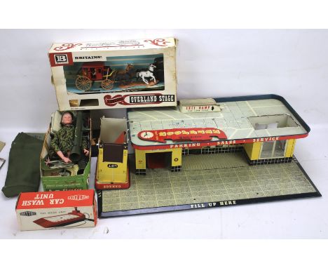 Assorted vintage toys. Including a boxed Britains Concord Stagecoach, army Action Man and accessories and a boxed Mettoy fill