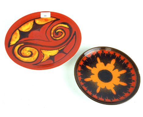 Two contemporary Poole Pottery plates. One being Aegean pattern, largest 26.5cm diam