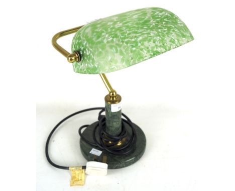 A contemporary banker's lamp. With pebble dash shade and on marble base, 33cm high