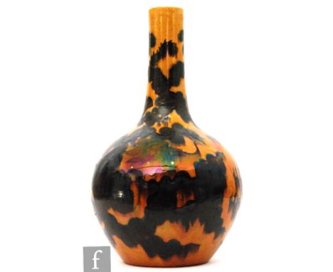 A Chinese late Qing Dynasty (1664-1912) Tianqiuping vase, the bulbous body rising to a shaft neck, with allover variegated oc