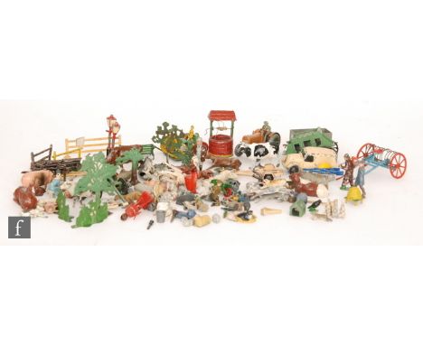 A collection of assorted hollowcast figures and vehicles to include Barret and Son Farm Series with various animals, stile, b