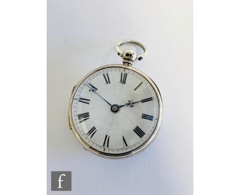 A 19th Century hallmarked silver fusee open faced pocket watch Roman numerals to a white enamelled dial, engraved back plate 