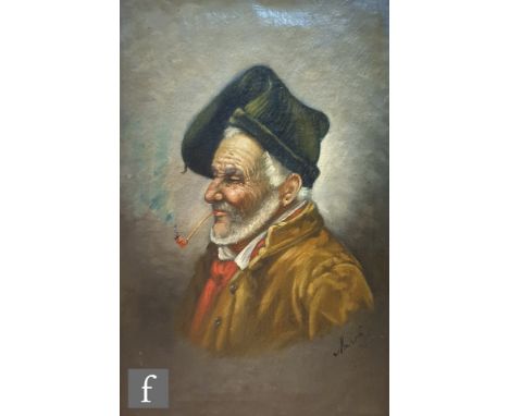 ITALIAN SCHOOL (EARLY 20TH CENTURY) - ' Elderly gentleman enjoying his pipe, oil on canvas, signed indistinctly, framed, 37cm