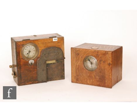 An early 20th Century national time recorder table top clocking in clock in oak case and a similar example by Gledhill-Brook 