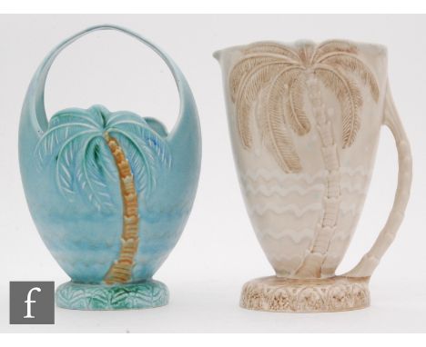 A large Beswick shape 1068 jug decorated with a relief moulded palm tree, the whole in beige, print mark, height 23cm S/D tog