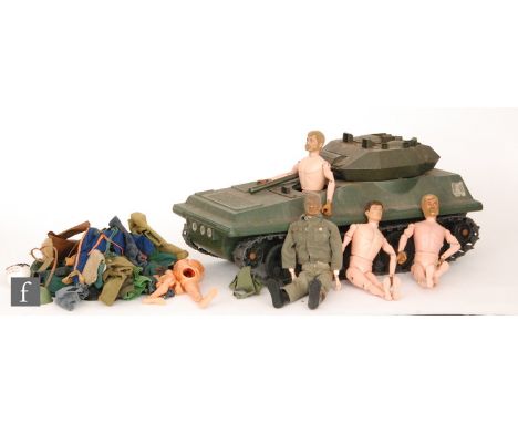A collection of Palitoy Action Man toys, to include four figures (one painted hair, others with flock hair to include one eag